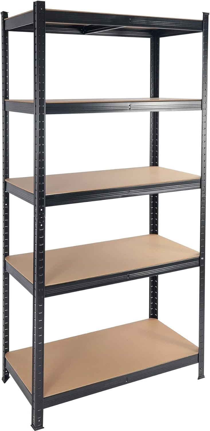 leecrd 5 Tier Adjustable Garage Storage Shelf Heavy Duty Shelving Unit with Support Beams Black