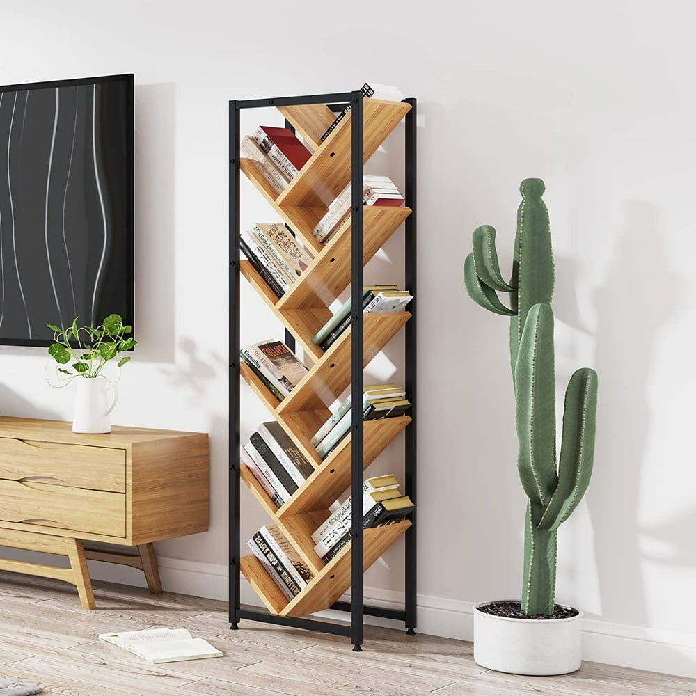 leecrd 55in Wood Bookshelf 10Tier Tree Book Rack Floor Standing
