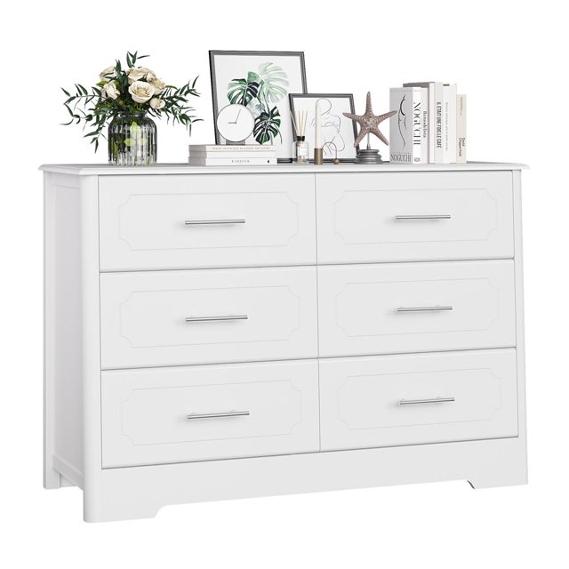 leecrd Double Dresser with 6 Drawer White Horizontal Dresser Chest for
