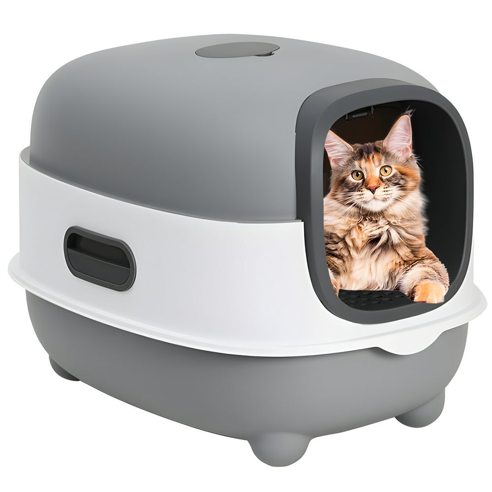 leecrd Large Cat Litter Box Pets Enclosed Cat Litter Boxes Odor Control Jumbo Hooded Gray Door