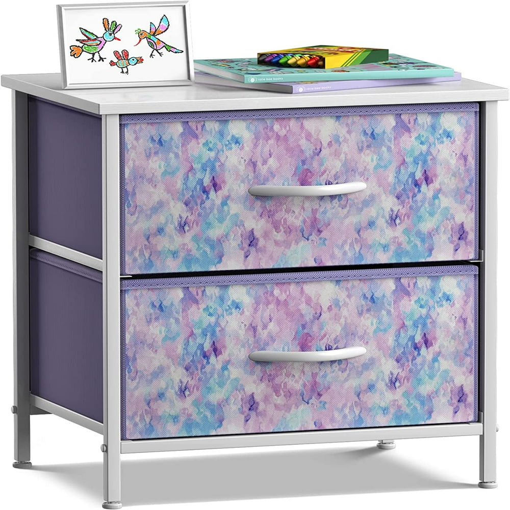 leecrd Nightstand for Child Bedrooms College Dorms Wood Top TieDye