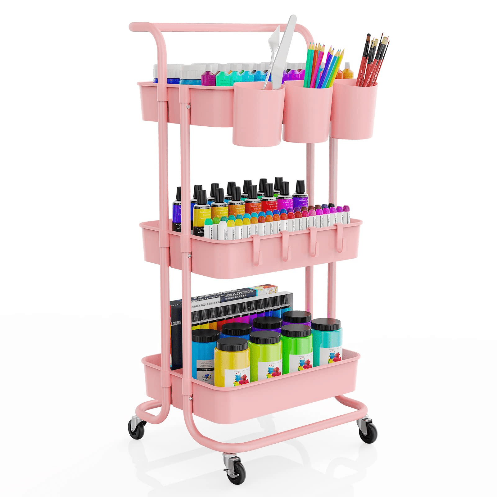  TOOLF 3-Tier Rolling Cart, Metal Utility Cart with Lockable  Wheels, Storage Craft Art Cart Trolley Organizer Serving Cart Easy Assembly  for Office, Bathroom, Kitchen, Kids' Room, Classroom (White) : Office  Products
