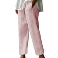 thumbnail image 1 of leijia Cotton Linen Striped Wide-Legged Pants Women Thin Casual Straight Pants Summer Drawstring Elastic High Waist Pant Pockets Trouser, 1 of 6