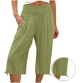 thumbnail image 1 of leijia Plus Size Women's Linen Capris Pants High Waisted Drawstring Casual Cropped Pants Lightweight Summer Lounge Pants, 1 of 6