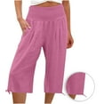 thumbnail image 1 of leijia Plus Size Women's Linen Capris Pants High Waisted Drawstring Casual Cropped Pants Lightweight Summer Lounge Pants, 1 of 6