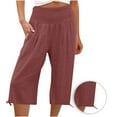 thumbnail image 1 of leijia Plus Size Women's Linen Capris Pants High Waisted Drawstring Casual Cropped Pants Lightweight Summer Lounge Pants, 1 of 6