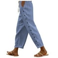 thumbnail image 1 of leijia Striped Linen Pants Women Cropped Side Bottom Trim Elastic Waist Capris Lightweight Summer Beach Trousers with Pocket, 1 of 8