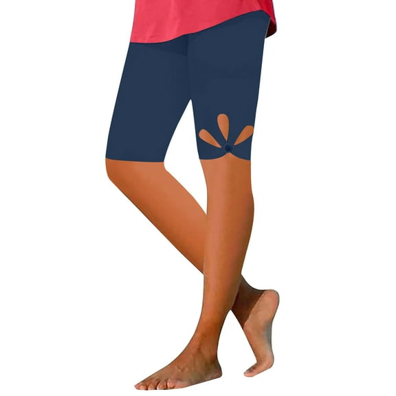 leijia Women Cropped Yoga Pants High Waisted Stretchy Straight Tights with Pockets Soild Color Slim Workout Leggings Half Pants