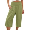 thumbnail image 1 of leijia Women Linen Capris Pants Summer Wide Leg Pants Smocked Waist Capri Pant Boho Flowy Beach Pant with Pocket, 1 of 5