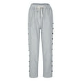 thumbnail image 1 of leijia Women Linen Pants Lightweight Capri Pants with Lace Side Summer Casual Beach Drawstring Elastic Waist Trousers, 1 of 6