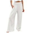 thumbnail image 1 of leijia Women's Vacation Style Palazzo Pants High Waisted Cotton Linen Wide Leg Pants Elastic Waist Beach Pants with Pockets, 1 of 8