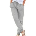 thumbnail image 1 of leijia Womens Tapered Pants Cotton Linen Drawstring Back Elastic Waist Pants Casual Trousers with Pockets, 1 of 5