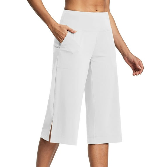 leijia Yoga Cropped Leggings for Women Stretchy High Waisted Straight Capris Pants Casual Sports Side Split Capri Pants with Pockets