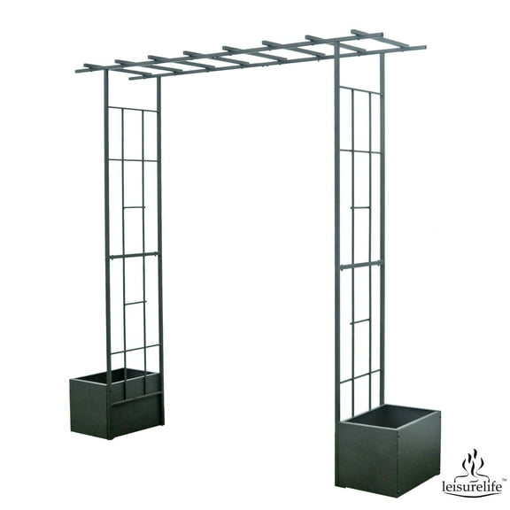 leisurelife Metal Garden Arch Arbor w/Planters, Brownish Bronze, 84.6in Length x 21.3in Width x 83.5in Height