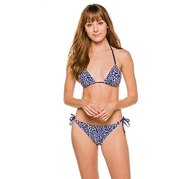 lemlem Women’s Halima Halima Sliding Triangle Bikini Top, Navy, Small
