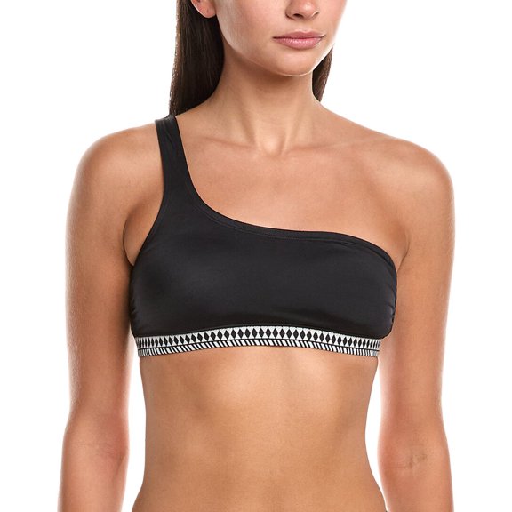lemlem womens  Lena One-Shoulder Bikini Top, XL, Black