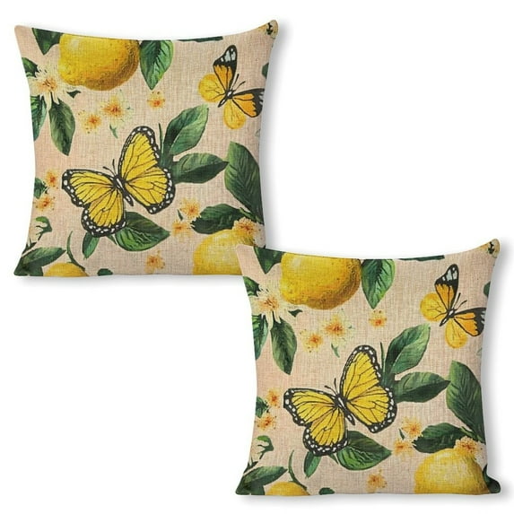 lemon butterflies Linen toss pillowcase decoration pillowcase gifting preferred 20x20 inch cushion cover 2 sets sofa pillowcase sofa bedroom living room car