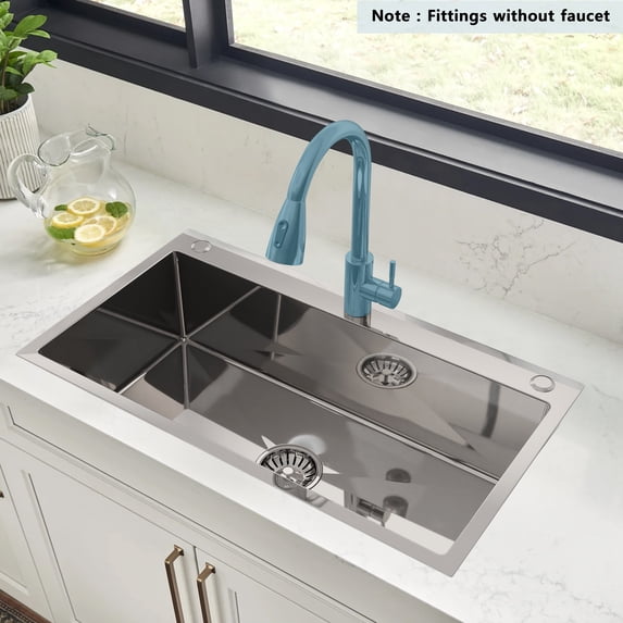 lemontalking 30" x 22" Silver Undermount Kitchen Sink Single Bowl Basin Stainless Steel Kitchen Bar with with Multiple Accessories