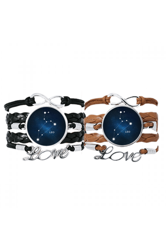 leo constellation zodiac sign bracelet hand strap leather wristband double set