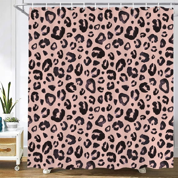 leopard Printed Shower Curtain for Bathroom with 3D Geometric Pattern Waterproof Polyester Fabric Bathroom Curtains