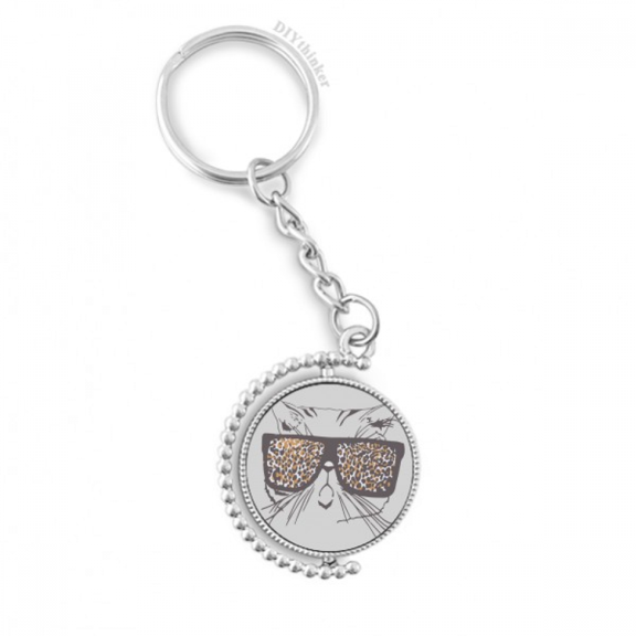 leopard print sunglass cat head animal rotatable keyholder disc accessories chain clip