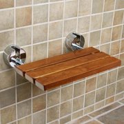 lesen 20" Teak Modern Folding Shower Seat Bench Clear Coated Medical Wall Mount