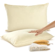 lesen Set of 2 Organic Kapok Bed Pillows, Natural Kapok Fiber Filled Sleeping Pillows with Breathable Cotton Shell, Standard Size, 20 x 28 inches