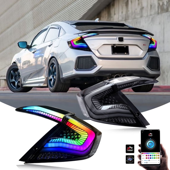 letsdate RGB Tail Lights for Honda Civic Sedan 2016-2021, LED Taillights Assembly for Honda Civic 10th Gen with Sequential Turn Signal/Startup Animation (1 Pair, Sedan Only)