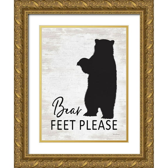 lettered And lined 12x14 Gold Ornate Wood Framed with Double Matting Museum Art Print Titled - Bear Feet Please