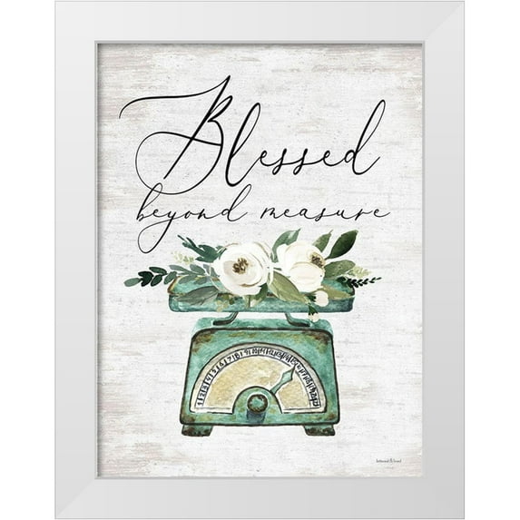 lettered And lined 12x14 White Modern Wood Framed Museum Art Print Titled - Blessed Beyond Measure