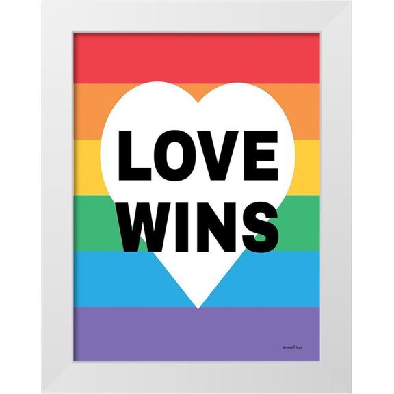 lettered And lined 12x14 White Modern Wood Framed Museum Art Print Titled - Rainbow Love Wins