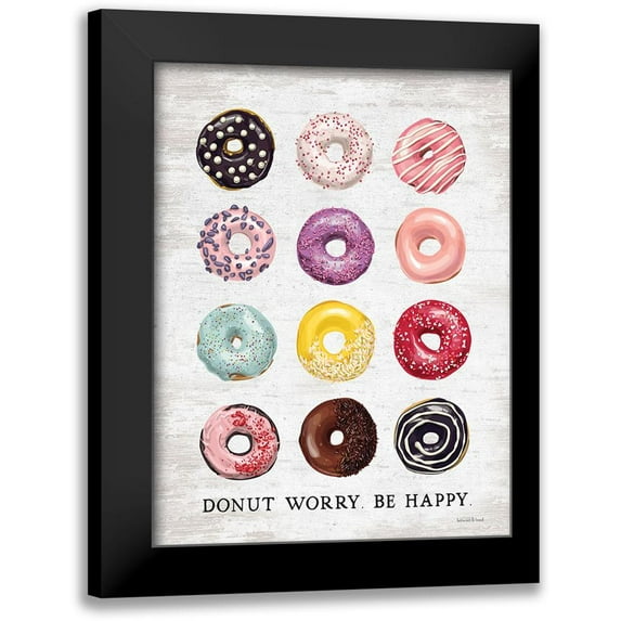 lettered And lined 15x18 Black Modern Framed Museum Art Print Titled - Donut Worry - Be Happy