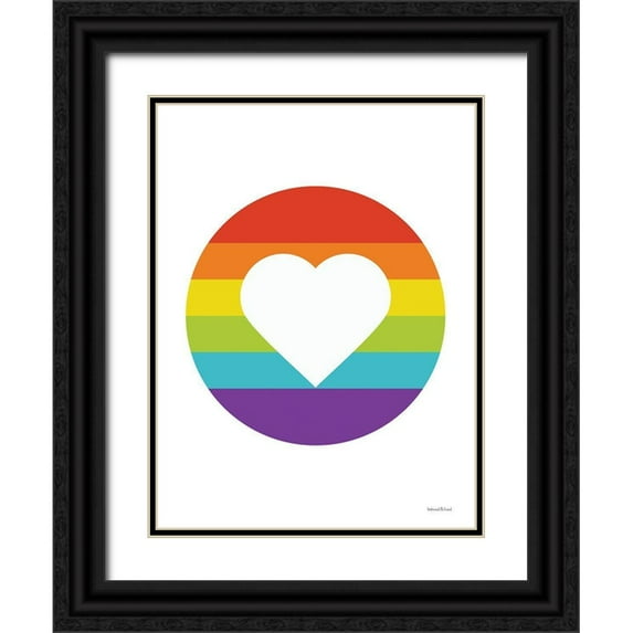 lettered And lined 15x18 Black Ornate Wood Framed with Double Matting Museum Art Print Titled - Rainbow Heart