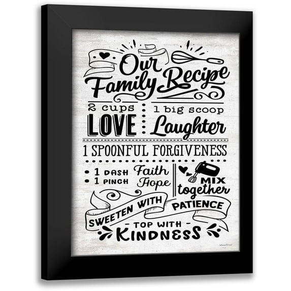 lettered And lined 19x24 Black Modern Framed Museum Art Print Titled - Our Family Recipe