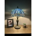 thumbnail image 1 of levang Tiffany Style Table Lamp Sea Blue Stained Glass Dragonfly Style Shade Antique Base, 1 of 10