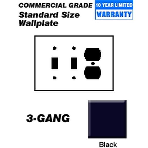 Leviton 80721-E Wallplate 3-Gang 2-Toggle 1-Duplex Standard Size Nylon - Black