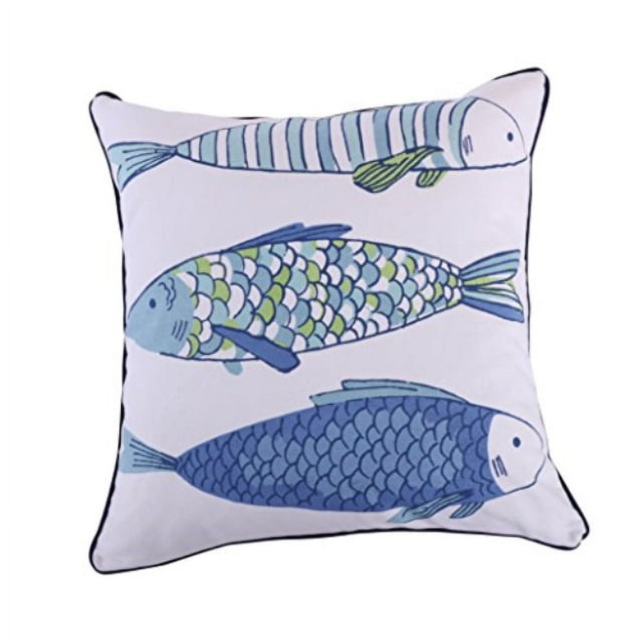 White and Blue Marine Fish Print Feather Throw Pillow