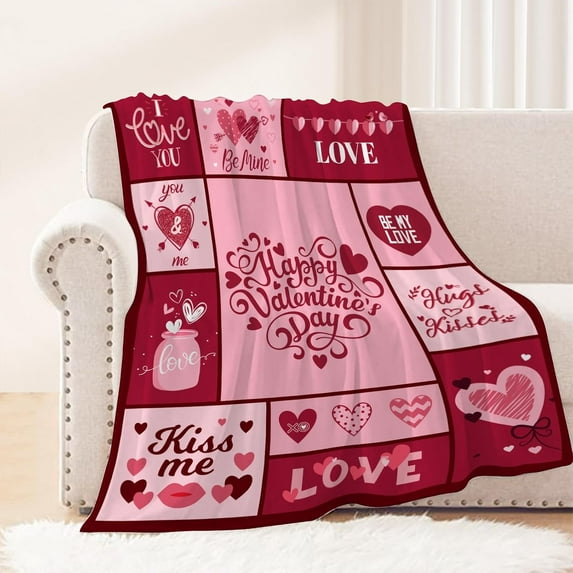 leyai Valentines Day Decorative Throw Blanket 50 by 60 Pink Plaid Love Heart Throw Blanket Girlfriend Wife Couple Gift Blanket for Couch Sofa Bed Soft Fleece Blankets and Throws 50x60