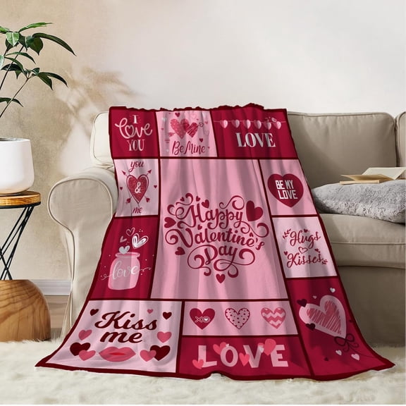 leyai Valentines Day Decorative Throw Blanket Pink Plaid Love Heart Throw Blanket Girlfriend Wife Couple Gift Blanket for Couch Sofa Bed Soft Lightweight Fleece Blankets and Throws 50x60