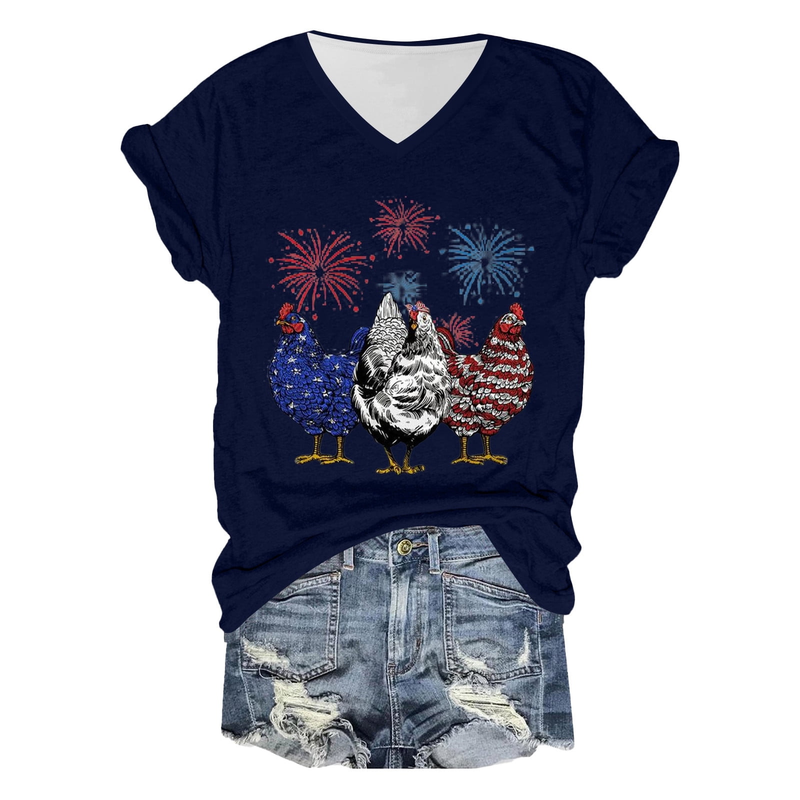 Lgldxts Womens American Flag T-shirt Usa Flag Stars Stripes Short 