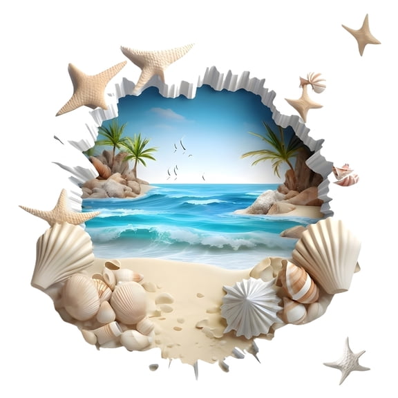 lhwanj 3D Beach Wall Decal, Breaking Wall Ocean View Design, 11.61x11.61 Inch. Self-Adhesive Removable Washable Mural for Living Room Background
