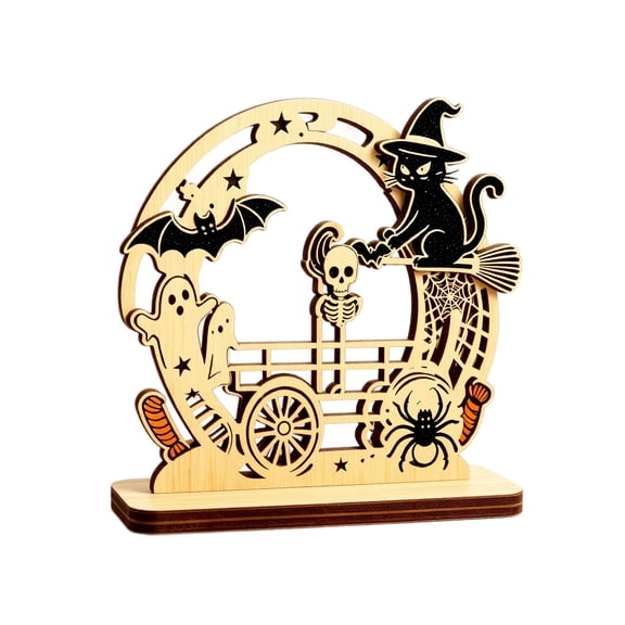 lhwanj 3D Halloween Wood Shadow Box,|Wood Composition, Bat & Witch Scene, Tabletop Display, Spooky Home Decor