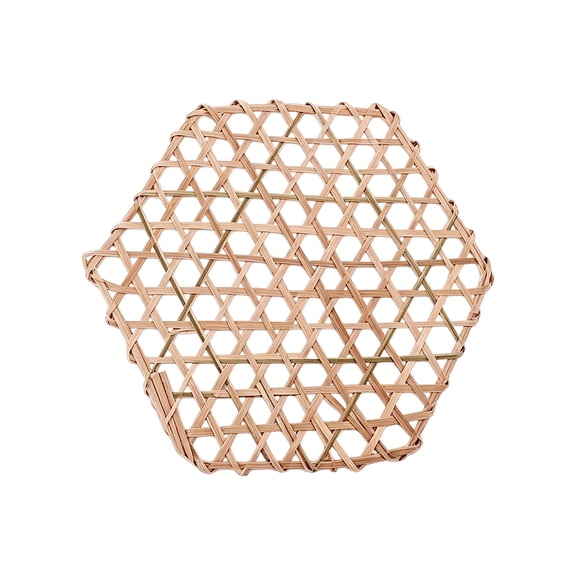 lhwanj 5-Pack Rattan Hexagon Placemats (Model: Wicker Trivets), Rustic Farmhouse Style Table Coasters, Heat-Resistant & Non-Slip Drink Mats for Hot Dishes, Size 5.5x4.72 Inches