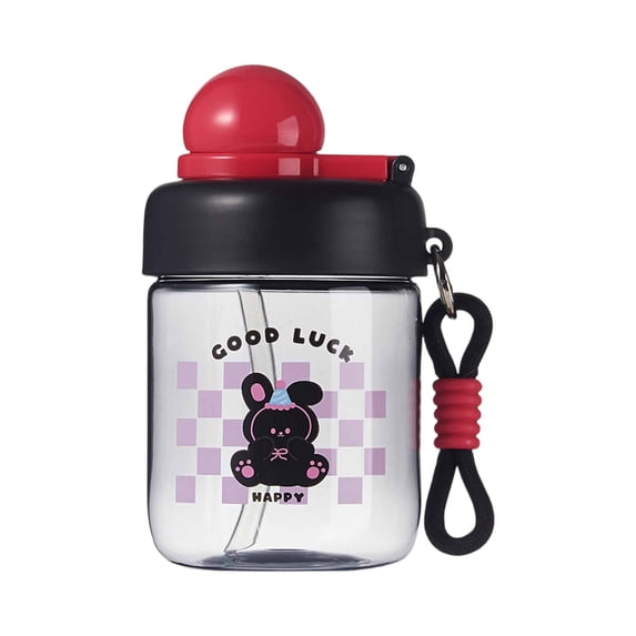 lhwanj Cute Water Bottle with Straw, Leakproof Summer Cartoon Anti Fall Portable Sports Bottle Cup, Flip Top, Springy Topper, Shoulder Strap