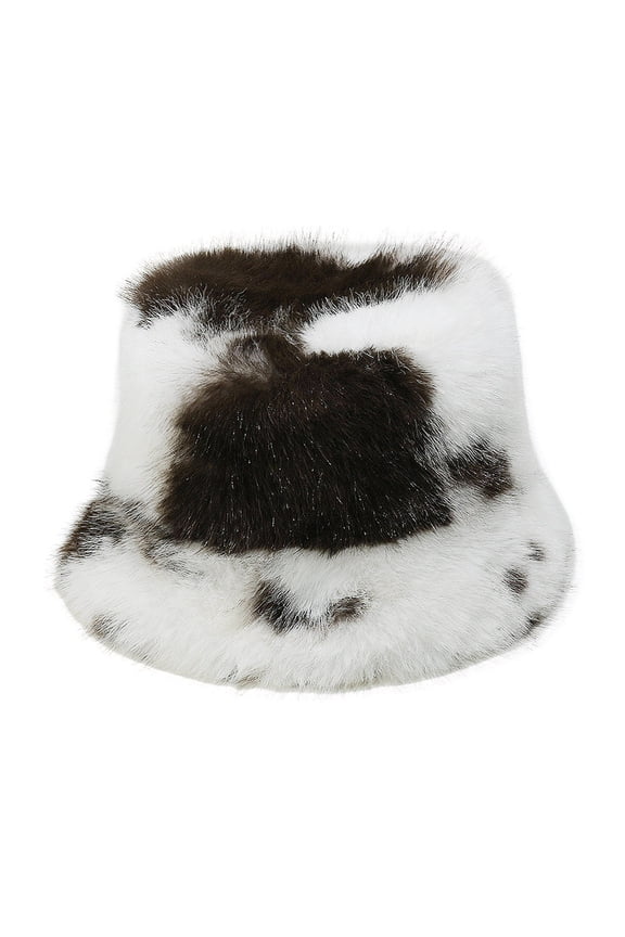 Dalmatian Print Fleece Bucket Hat Casual Winter Warm Fashion Headwear Brown