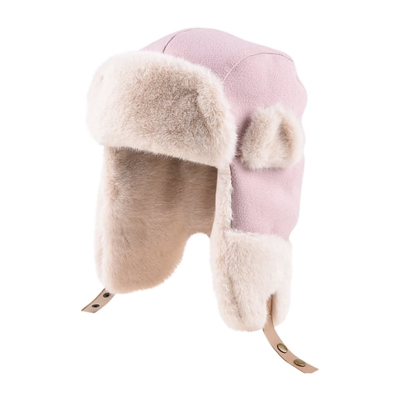 lhwanj Faux Fur Trim Trapper Hat Winter Warm Windproof Outdoor Casual Headwear Pink