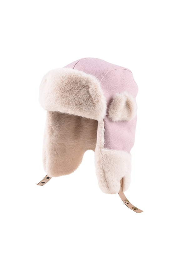 Faux Fur Trim Trapper Hat Winter Warm Windproof Outdoor Casual Headwear Pink