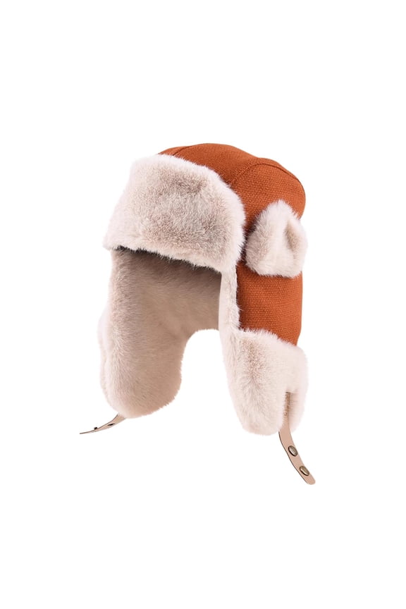Faux Fur Trim Trapper Hat Winter Warm Windproof Outdoor Casual Headwear Saffron