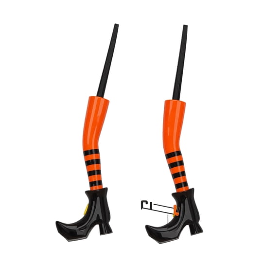 lhwanj Featuring whimsical witch legs in purple white orange green, these 2-piece plastic Halloween planter inserts easily into flower pots for indoor outdoor spooky garden decor