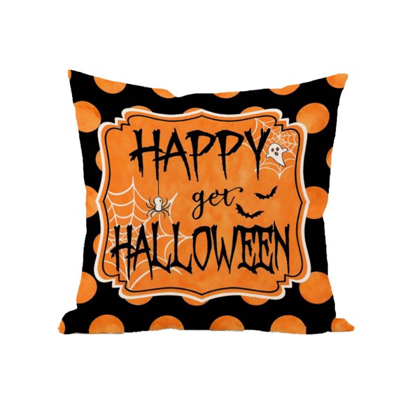 lhwanj Halloween Pillow Cover 18x18 Inch, “Happy Halloween” & “Let’s Get Spooky” Text, Stain-Resistant Linen, 1-Piece for Indoor Couch (Insert Not Included)
